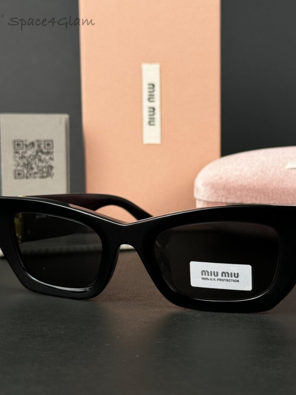 Miu Miu Women Sunglasses Black Grey Rectangle MU09WS GLIMPSE 1AB5S0 BRAND NEW - Picture 4 of 13